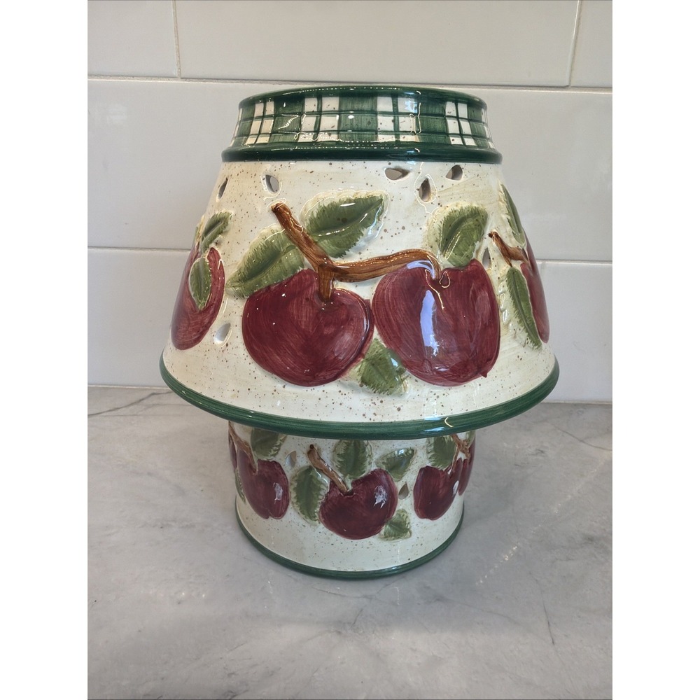 Vintage Ceramic Jar Candle Shade & Base Holder Apple Cottagecore Grandmacore